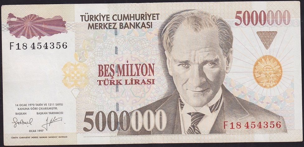 7.Emisyon 5 000 000 Lira F18 454356 Çok Temiz+