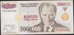 7.Emisyon 5 000 000 Lira F18 454356 Çok Temiz+