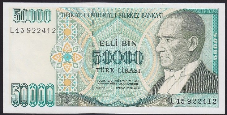 7.EMİSYON 2.TERTİP 50000 LİRA L45 922412 ÇİLALTI ÇİL