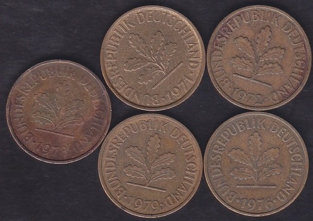 ALMANYA 5 FENİK 1971-72-76-78-79 YILLARI ( 5 ADET LOT)