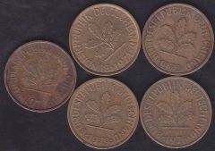 ALMANYA 5 FENİK 1971-72-76-78-79 YILLARI ( 5 ADET LOT)
