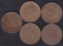 ALMANYA 5 FENİK 1971-72-76-78-79 YILLARI ( 5 ADET LOT)