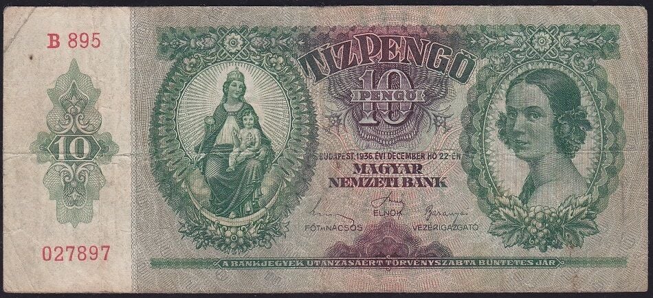 Macaristan 10 Pengo 1936 Çok Temiz