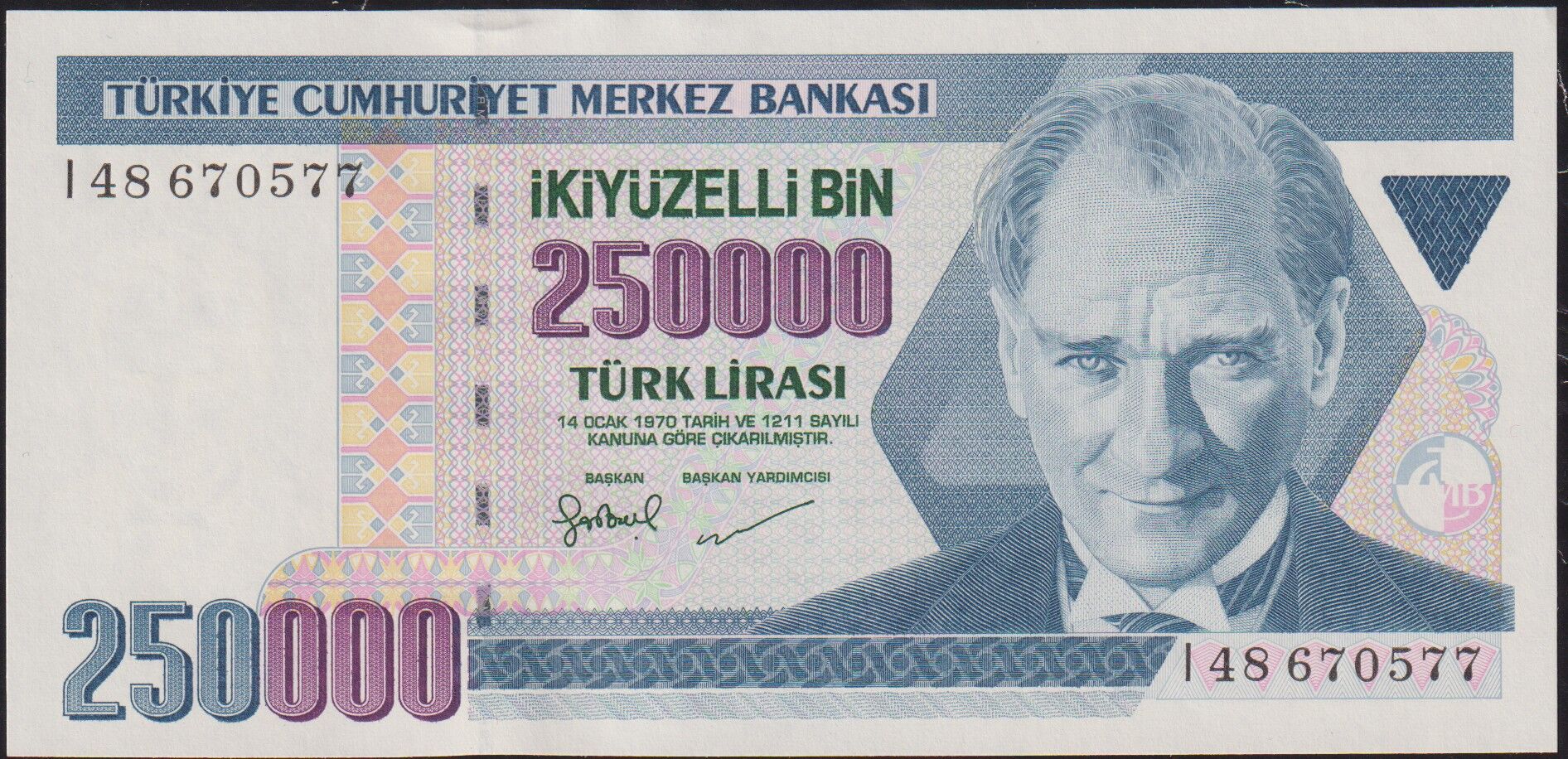 7.Emisyon 3.Tertip 250000 Lira I48 670577 Çil