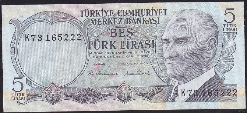 6.Emisyon 2.Tertip 5 Lira K73 165222 Çil