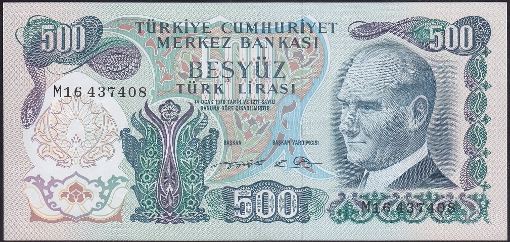 6.EMİSYON 2.TERTİP 500 LİRA M16 437408 ÇİLALTI