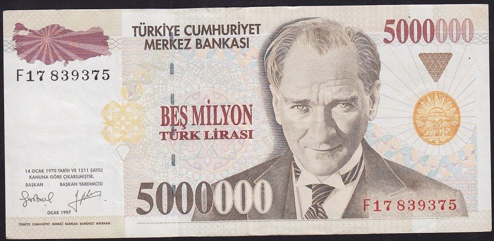 7.Emisyon 5 000 000 Lira F17 839375 Çok Temiz+