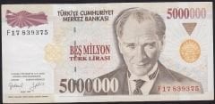 7.Emisyon 5 000 000 Lira F17 839375 Çok Temiz+