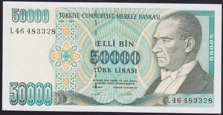 7.EMİSYON 2.TERTİP 50000 LİRA L46 483328 ÇİLALTI ÇİL