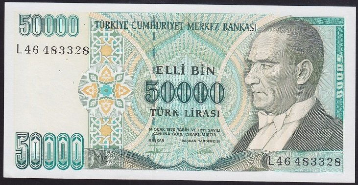 7.EMİSYON 2.TERTİP 50000 LİRA L46 483328 ÇİLALTI ÇİL