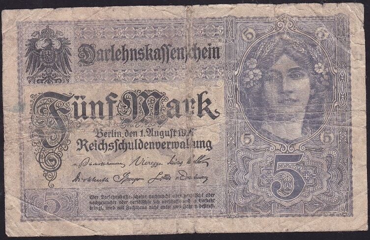 Almanya 5 Mark 1917 Temiz