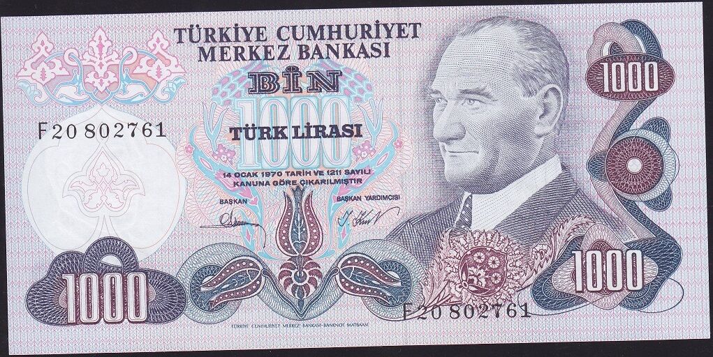 6.Emisyon 3.Tertip 1000 Lira F20 802761 Çilaltı Çil