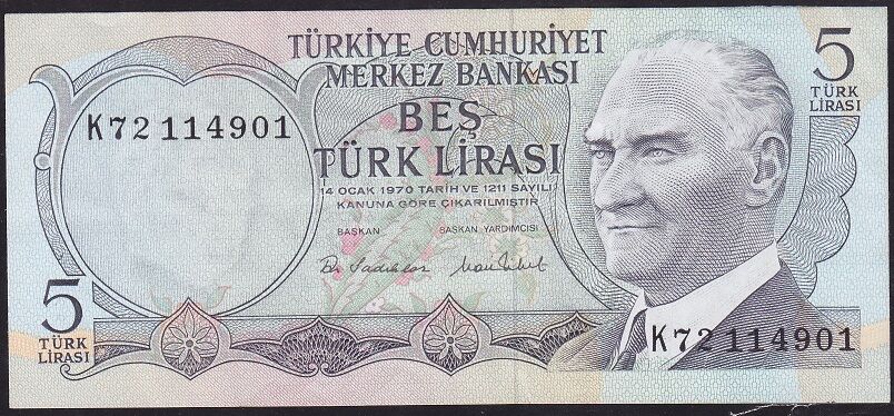 6.Emisyon 2.Tertip 5 Lira K72 114901 Çok Temiz+