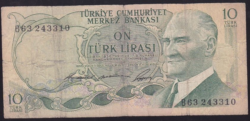 6.Emisyon 1.Tertip 10 Lira B63 243310 Temiz