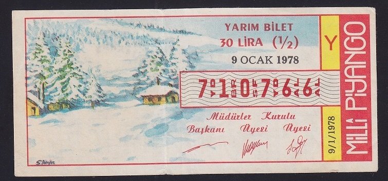 1978 9 OCAK YARIM BİLET