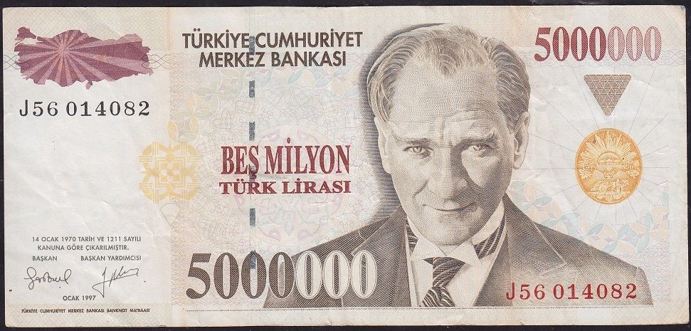7.Emisyon 5 000 000 Lira J56 014082 Çok Temiz
