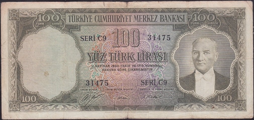 5.Emisyon 1.Tertip 100 Lira C9 31475 Çok Temiz