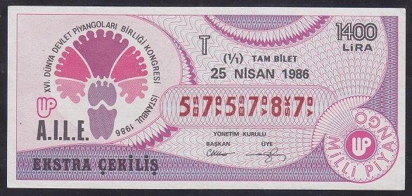 1986 25 NİSAN TAM BİLET T SERİSİ