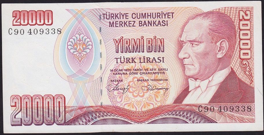 7.Emisyon 1.Tertip 20000 Lira C90 409338 Çilaltı Çil