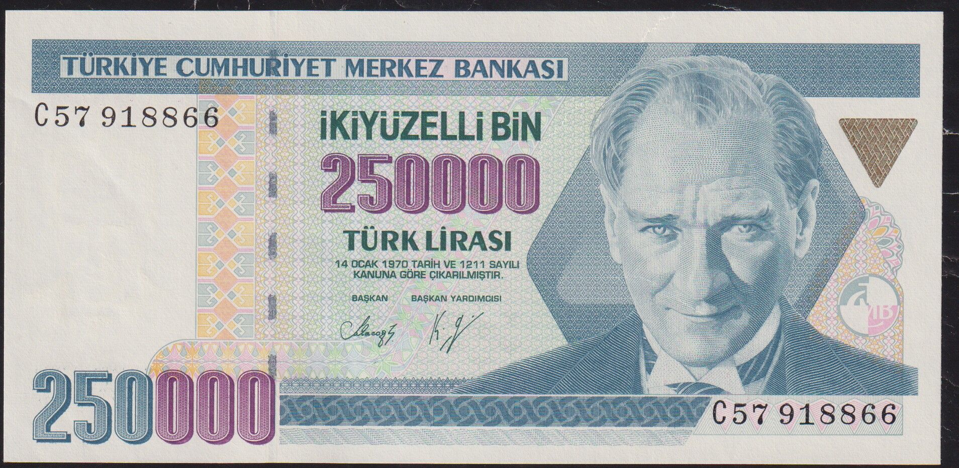 7.Emisyon 1.Tertip 250000 Lira C57 918866 Çilaltı Çil