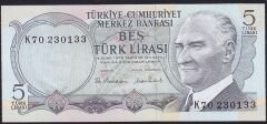 6.Emisyon 2.Tertip 5 Lira K70 230133 Çil