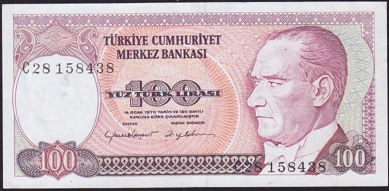 7.Emisyon 2.Tertip 100 Lira C28 158438 Çok Çok Temiz