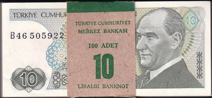 7.Emisyon 1.Tertip 10 Lira B46 Deste ( 100 Adet ) Çil ( Tam Sıralı )