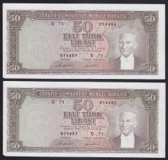 5.EMİSYON 7.TERTİP 50 LİRA U71 054482 - 83 - 84 85 SERİ TAKİPLİ ( AÇIKLAMAYI OKUYUNUZ)