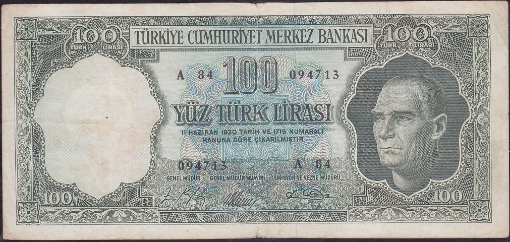 5.Emisyon 5.Tertip 100 Lira A84 094713 Çok Temiz