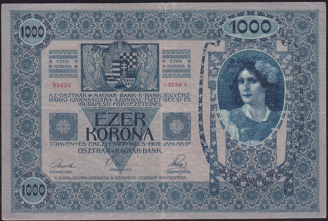 Avusturya Macaristan 1000 Korona 1902 Çok Temiz+ ( Ezer )