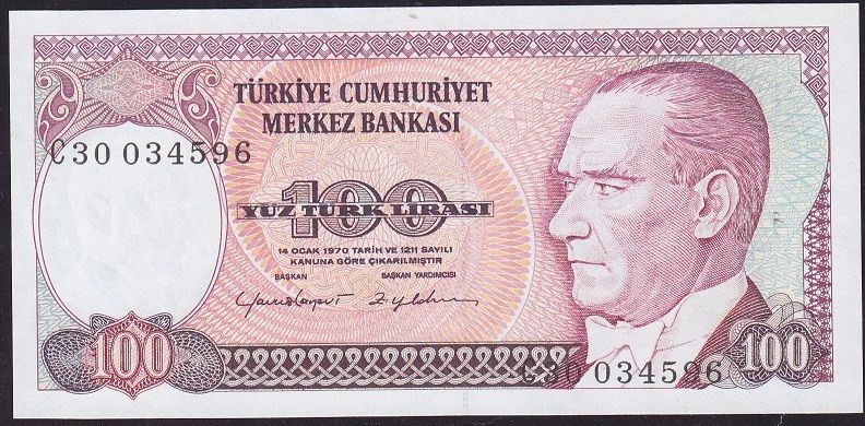 7.Emisyon 2.Tertip 100 Lira C30 034596 Çil