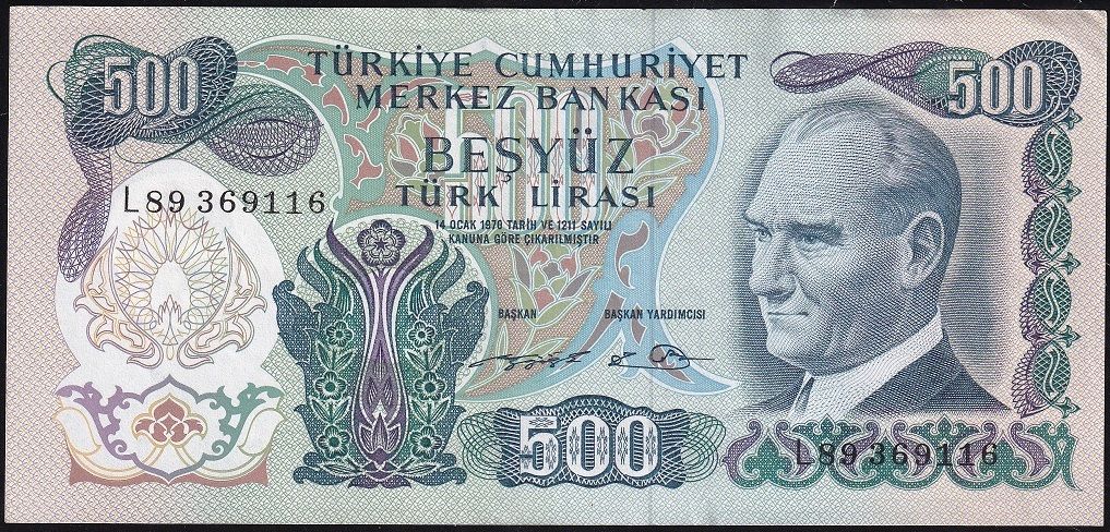6.Emisyon 2.Tertip 500 Lira L89 369116 Ççt Çilaltı