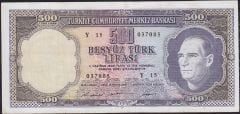 5.Emisyon 4.Tertip 500 Lira Y15 037085 Çok Temiz+