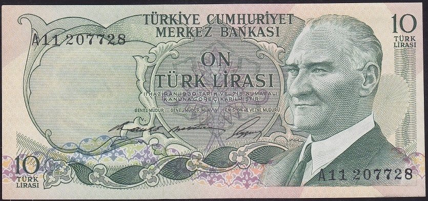 6.EMİSYON 1.TERTİP 10 LİRA A11 207728 ÇİLALTI eski para mezat