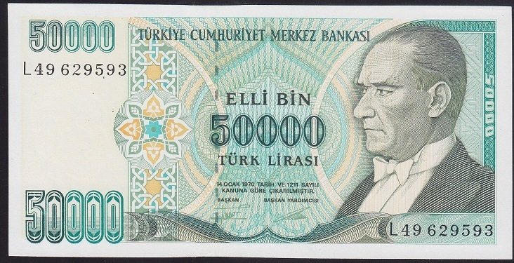 7.EMİSYON 2.TERTİP 50000 LİRA L49 629593 ÇİLALTI ÇİL