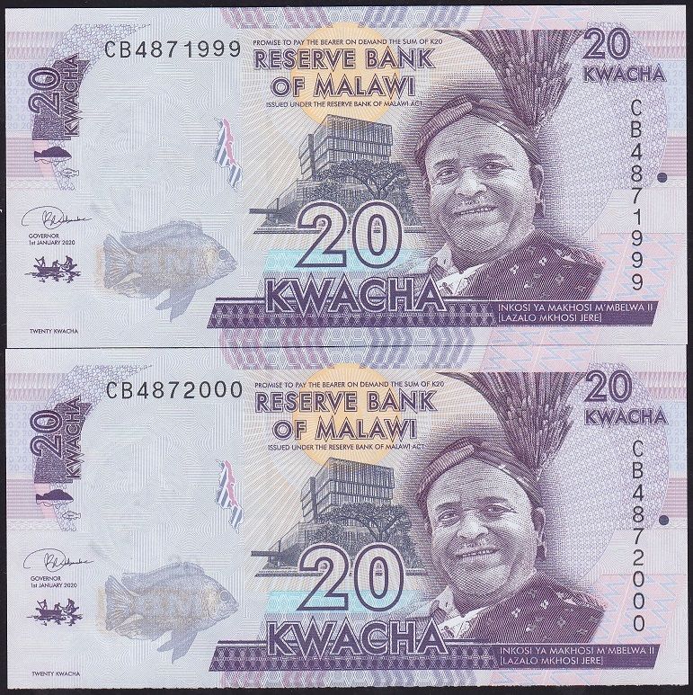 Malawi 20 Kwacha 2020 Seri Takipli Çil 1999 - 2000