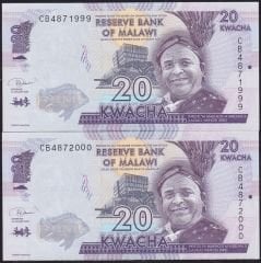 Malawi 20 Kwacha 2020 Seri Takipli Çil 1999 - 2000