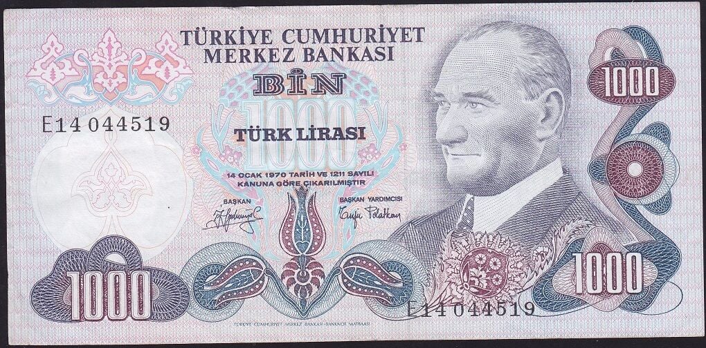 6.Emisyon 2.Tertip 1000 Lira E14 044519 Çok Temiz+