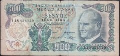 6.EMİSYON 2.TERTİP 500 LİRA L18 424729 TEMİZ