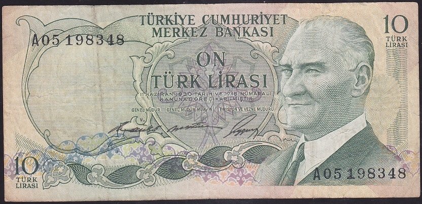 6.EMİSYON 1.TERTİP 10 LİRA A05 198348 ÇOK TEMİZ