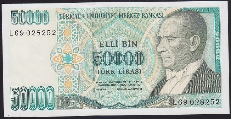 7.EMİSYON 2.TERTİP 50000 LİRA L69 028252 ÇİLALTI ÇİL