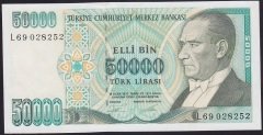 7.EMİSYON 2.TERTİP 50000 LİRA L69 028252 ÇİLALTI ÇİL