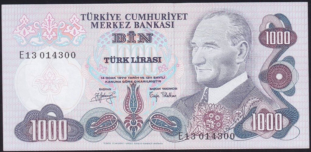 6.Emisyon 2.Tertip 1000 Lira E13 014300 Çilaltı