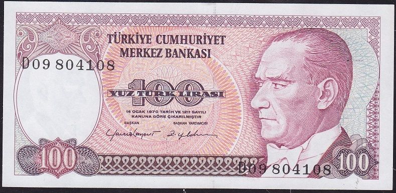 7.Emisyon 2.Tertip 100 Lira D09 804108 Çilaltı