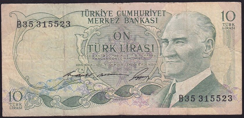 6.Emisyon 1.Tertip 10 Lira B35 315523 Çok Temiz