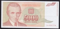 YUGOSLAVYA 5000 DİNAR 1993 ÇÇT - ÇİLALTI --  ZA SERİSİ