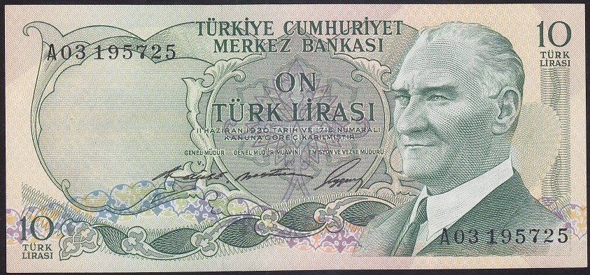 6.EMİSYON 1.TERTİP 10 LİRA A03 195725 ÇİLALTI eski kağıt para değerleri