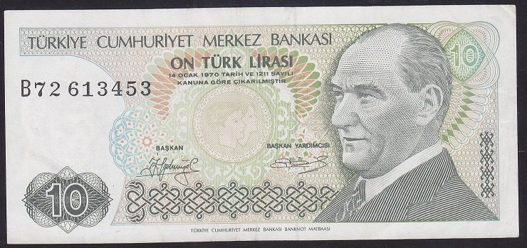 7.EMİSYON 1.TERTİP 10 LİRA B72 613453 ÇÇT