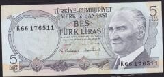 6.Emisyon 2.Tertip 5 Lira K66 176511 Çilaltı