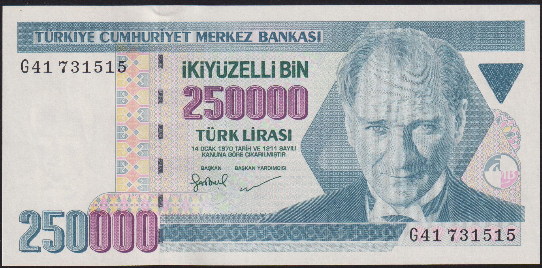 7.Emisyon 3.Tertip 250000 Lira G41 731515 Çil